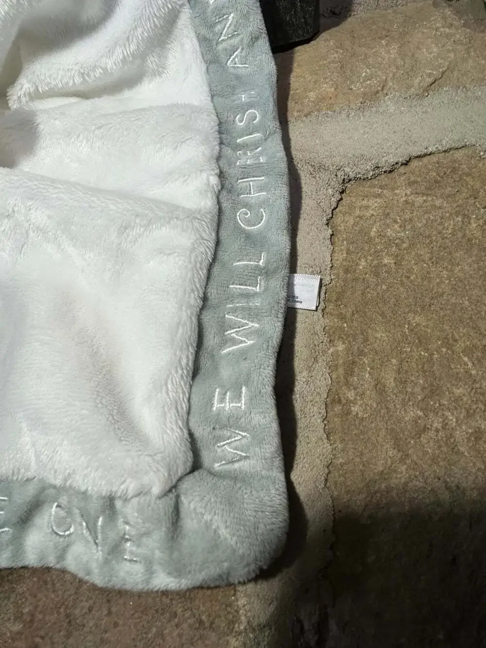 Grasslands Road white lamb sheep lovey with writing on edges
